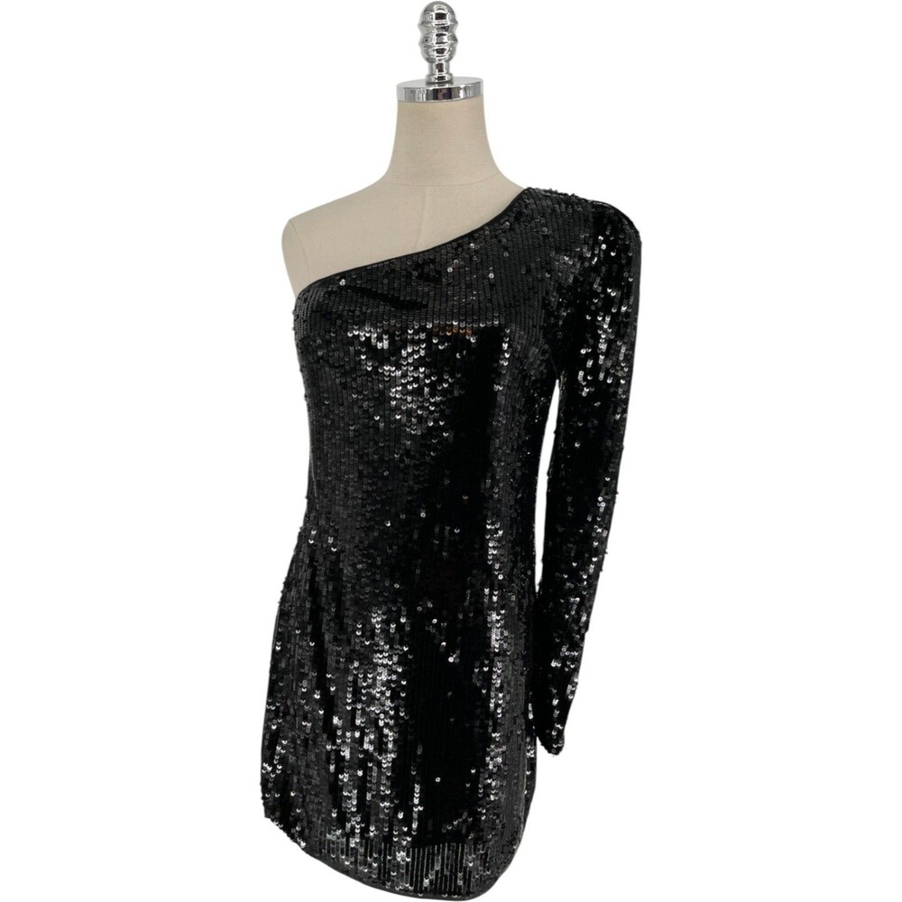 Express Dress Women's Size 2 Black Sequined One Shoulder Mini Party Glam